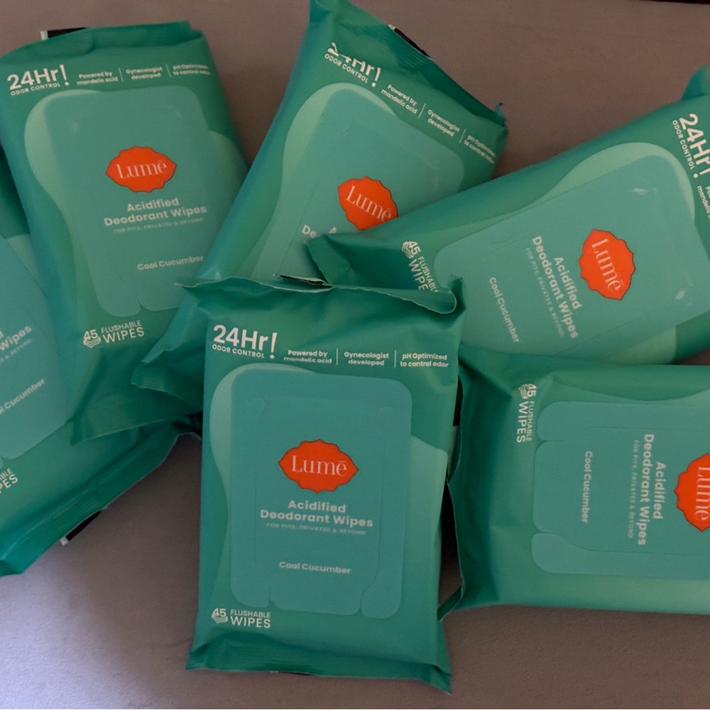 6-Packs of Lume Acidified Deodorant Wipes (270 Total Wipes) - Cool Cucumber